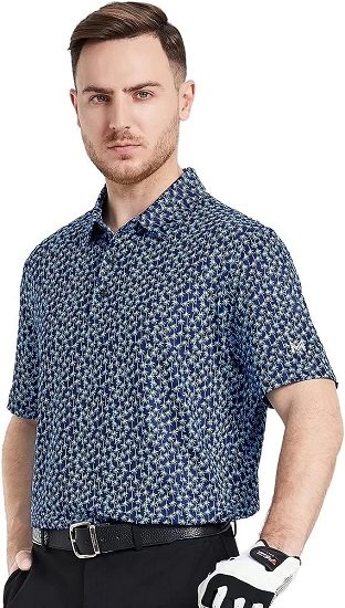 Mens Golf Shirts Short Sleeve Moisture Wicking Print Athletic Casual Shirts
