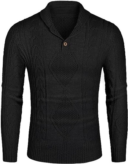 Mens Shawl Collar Pullover Sweater Cable Knitted Cotton Slim Fit Ribbed Chunky Winter Thermal Twisted Sweaters