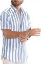 Men's Casual Short Sleeve Button Striped Cotton Shirt
