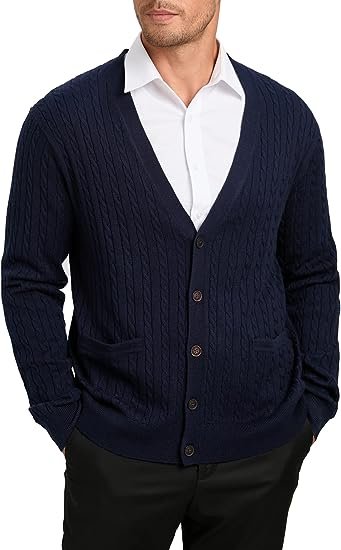 Men's Wool Blended Cardigan Sweaters V Neck Button Down Cardigans with Pockets
